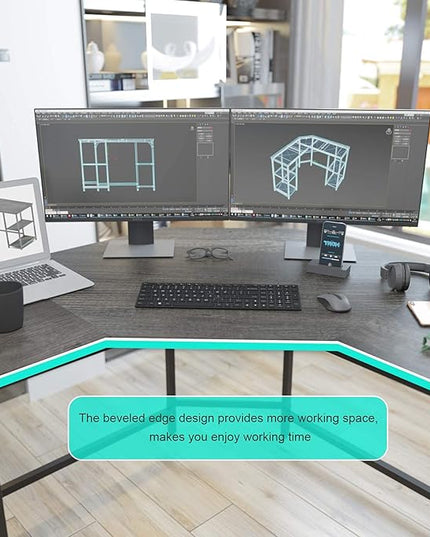 Elephance L-Shaped Desk with Shelves, Computer Corner Desk, Home Office Writing Workstation, Gaming Desk PC Laptop Table with Storage - LeafyLoom