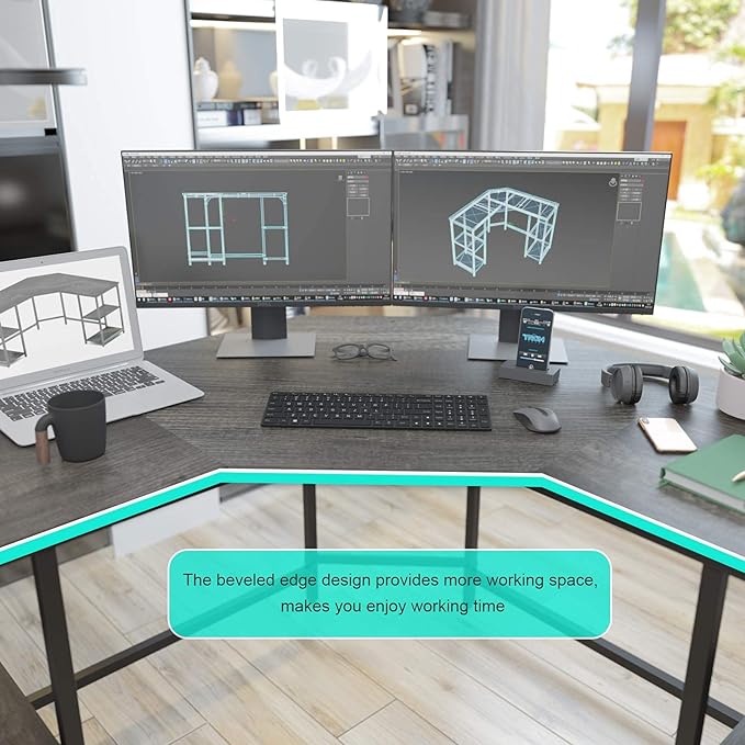 Elephance L-Shaped Desk with Shelves, Computer Corner Desk, Home Office Writing Workstation, Gaming Desk PC Laptop Table with Storage - LeafyLoom