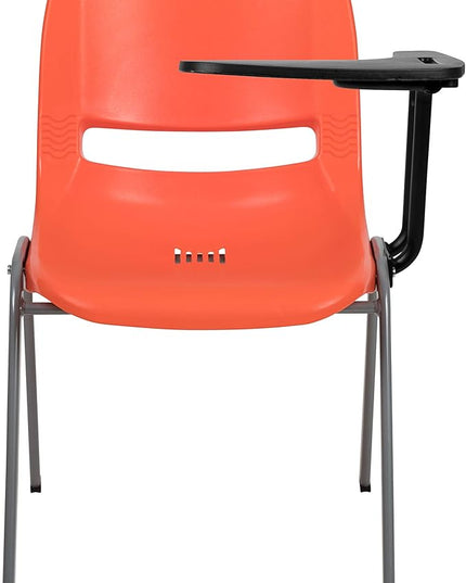 Flash Furniture HERCULES 5 Pack Orange Ergonomic Shell Chair with Left Handed Flip-Up Tablet Arm - LeafyLoom