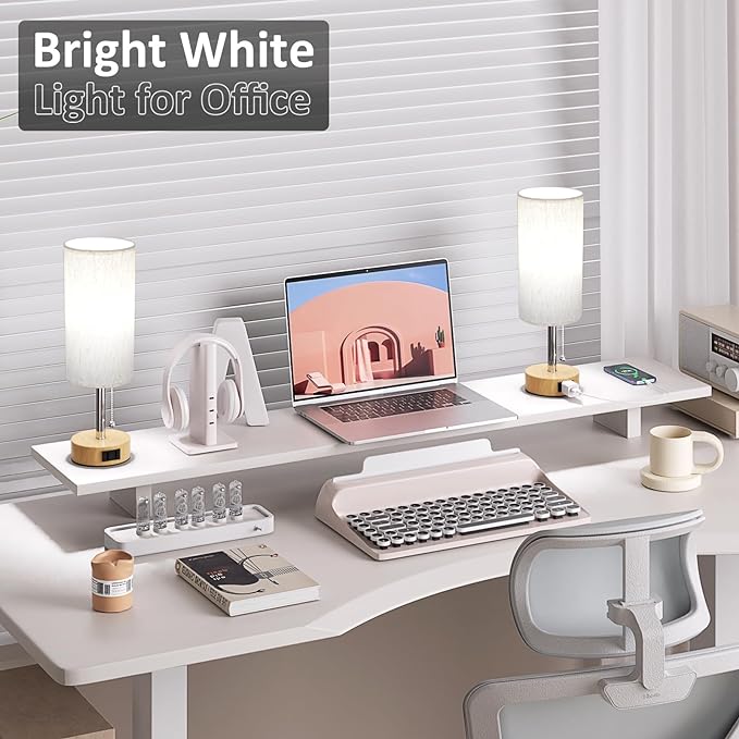 Wood Grain Bedside Table Lamps Set of 2-3 Color Temperatures Pull Chain Lamp with AC Outlet Charging Port, Two Round Night Stand Lamps for Bedroom Office, Small Bed Light with E26 LED Bulbs - LeafyLoom