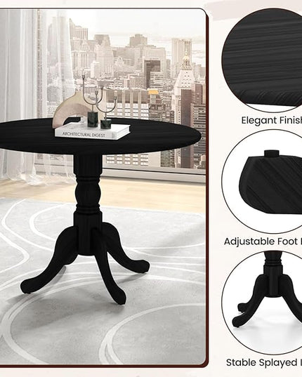 Round Dining Table, Black - LeafyLoom