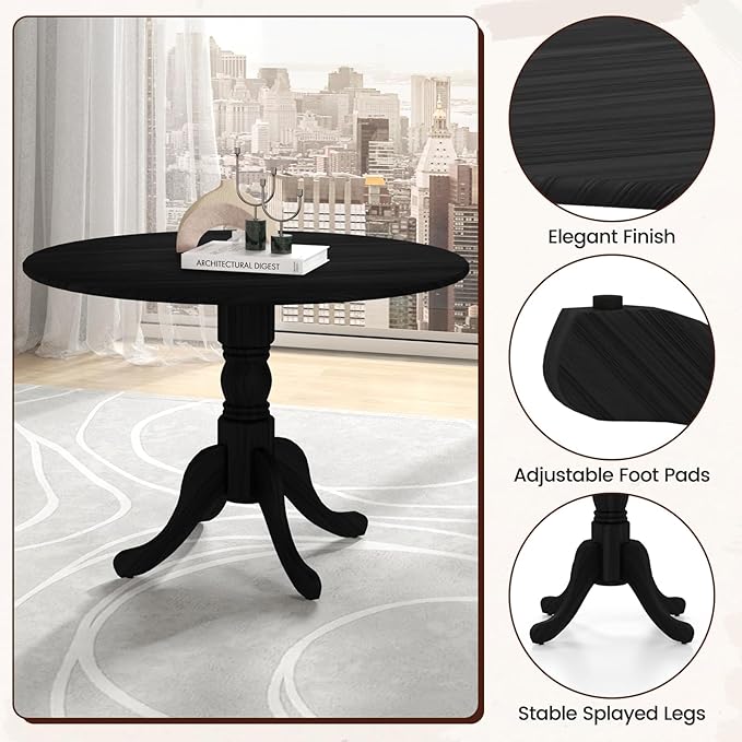 Round Dining Table, Black - LeafyLoom