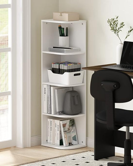 Furinno Pasir 4-Tier Corner Open Shelf Bookcase, White - LeafyLoom