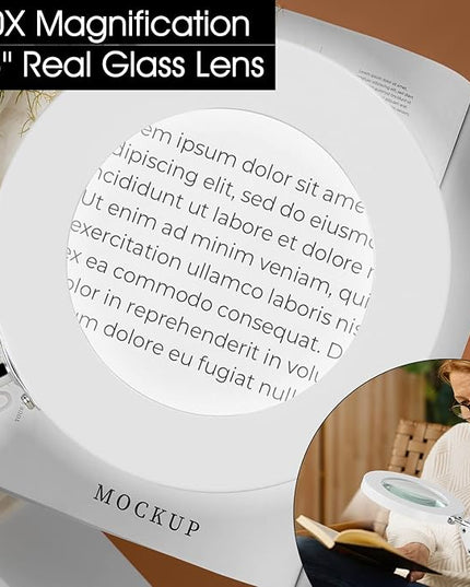 Magnifying Glass with Light and Stand, 10X Magnifying Lamp,Qsky 2-in-1 Desk Lamp with Clamp,3 Color Modes & Stepless Dimmable, LED Lighted Magnifier for Reading, Crafts, Repair, Close Work (White) - LeafyLoom