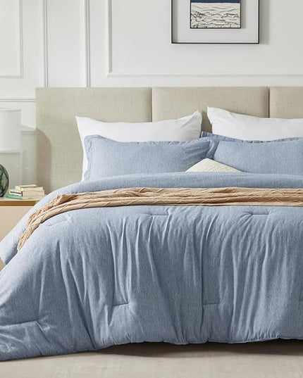CozyLux Full Size Comforter Set - 3 Pieces Blue Soft Luxury Cationic Dyeing Bedding Comforter for All Season, Breathable Lightweight Fluffy Bed Set with 1 Comforter and 2 Pillow Shams - LeafyLoom