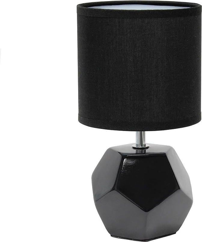 Simple Designs LT2065-WHT Round Prism Mini Table Lamp with Matching Fabric Shade, White - LeafyLoom