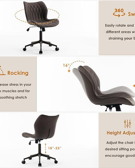 YOUNUOKE Office Desk Chair, Comfy Home Office Chairs, Small Comfortable Desk Chairs with Wheels, Armless PU Leather Chairs for Computer Conference, Brown - LeafyLoom