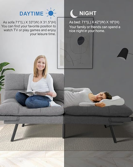 MUUEGM Futon Sofa Bed,Convertible Memory Foam Futons Couch Bed,Folding Sofa Bed Sleeper Couch Loveseat for Living Room,office,Apartment,Small Space,Adjustable Backrest Armrests,Light Grey - LeafyLoom