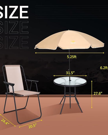 Nice C Outdoor Dining Sets, Patio Furniture Set, 8 Piece Set with Umbrella, Garden Outdoor Furniture Table Set with Tilted Removable Umbrella, Glass Table, and 6 Folding Chairs (Beige-6 Piece) - LeafyLoom