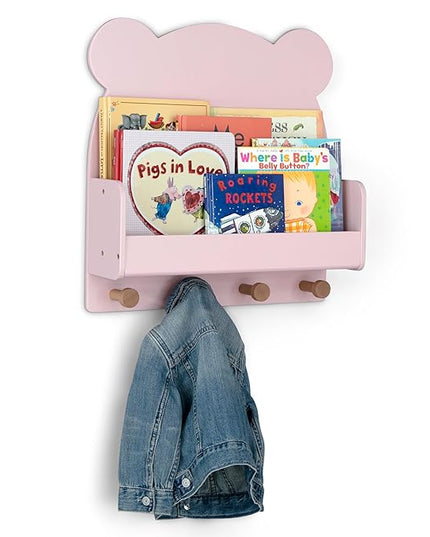 Delta Children babyGap Graham 4-in-1 Convertible Crib with Storage Drawer + Brannan Bear Bookcase with Bins + Brannan Bear Wall Shelf with 4 Hooks, Blush Pink/Dark Pink (Bundle) - LeafyLoom