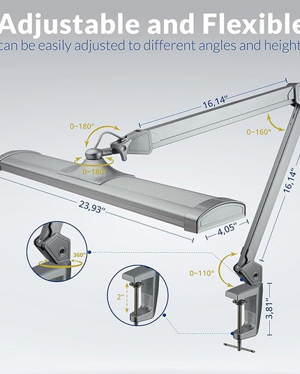 Super Bright 2,300 Lumens Powerful Professional Eye Care LED Desk Lamp, Brightness & Color Temperature Adjustable, Task Light for Home, beauty, Crafting, Office, Workbench (CCT, Dimmable, Silver) - LeafyLoom