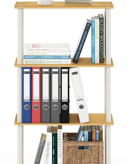 Furinno (99557BE/WH) Turn-N-Tube 4-Tier Multipurpose Shelf Display Rack - Beech/White - LeafyLoom