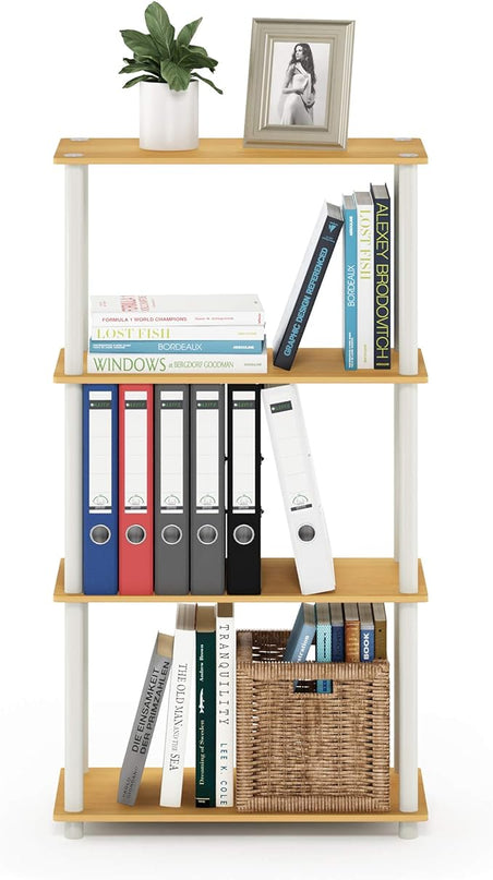 Furinno (99557BE/WH) Turn-N-Tube 4-Tier Multipurpose Shelf Display Rack - Beech/White - LeafyLoom