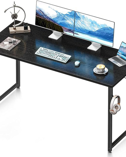 Coleshome 55 Inch Computer Desk, Modern Simple Style Desk for Home Office, Study Student Writing Desk, Black - LeafyLoom