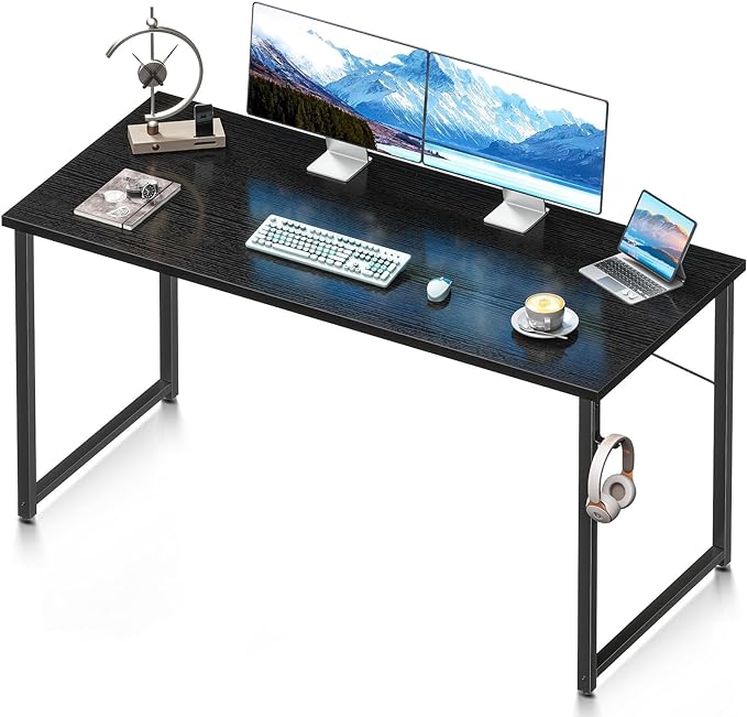 Coleshome 55 Inch Computer Desk, Modern Simple Style Desk for Home Office, Study Student Writing Desk, Black - LeafyLoom