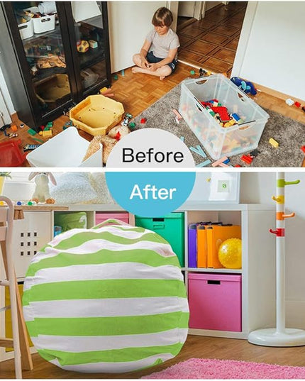 27Inch Stuffed Animal Storage Bean Bag Chair Cover for Kids room, Gifts for 3 4 5 6 7 8 9 Boys Girls Stuffed Animals Toy Storage Bags, New Year Gift-Green - LeafyLoom
