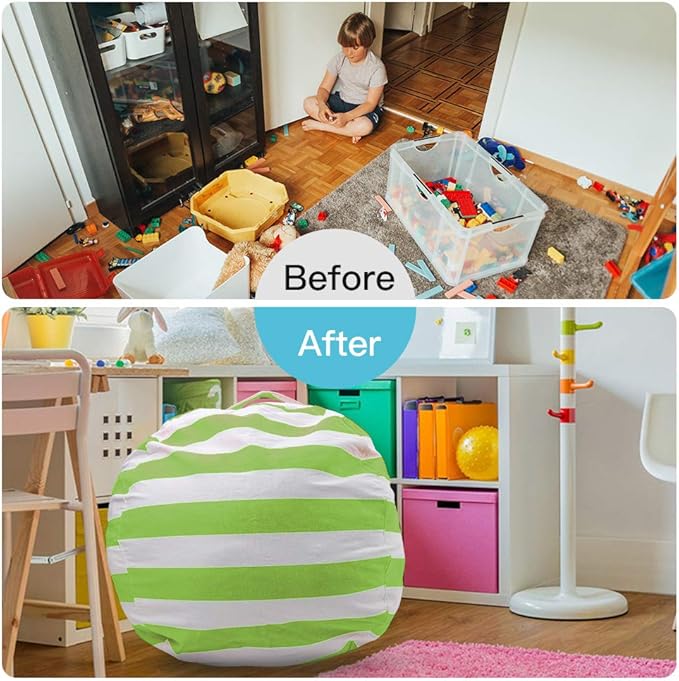 27Inch Stuffed Animal Storage Bean Bag Chair Cover for Kids room, Gifts for 3 4 5 6 7 8 9 Boys Girls Stuffed Animals Toy Storage Bags, New Year Gift-Green - LeafyLoom