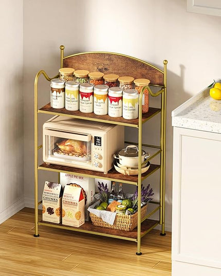 Folding Bookshelf No Assembly, 3 Shelf Gold Folding Bookcase,Industrial Small Metal Corner Display Book Shelf with Storage Shelves for Bedroom,Living Room, Home Office - LeafyLoom