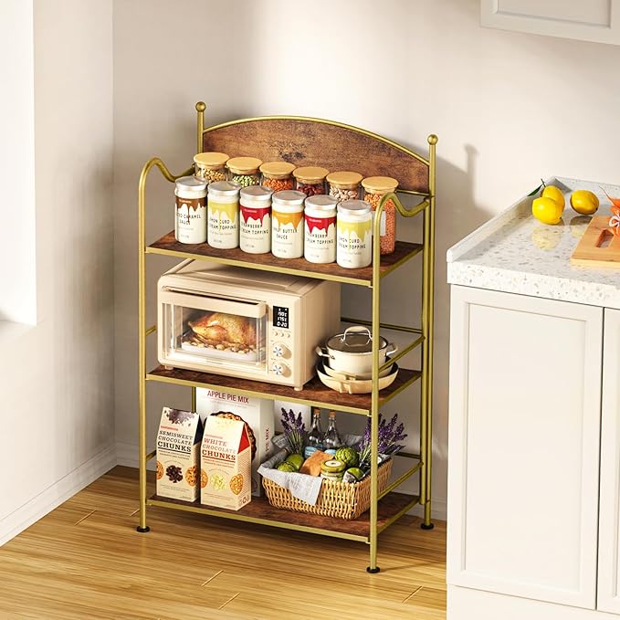 Folding Bookshelf No Assembly, 3 Shelf Gold Folding Bookcase,Industrial Small Metal Corner Display Book Shelf with Storage Shelves for Bedroom,Living Room, Home Office - LeafyLoom