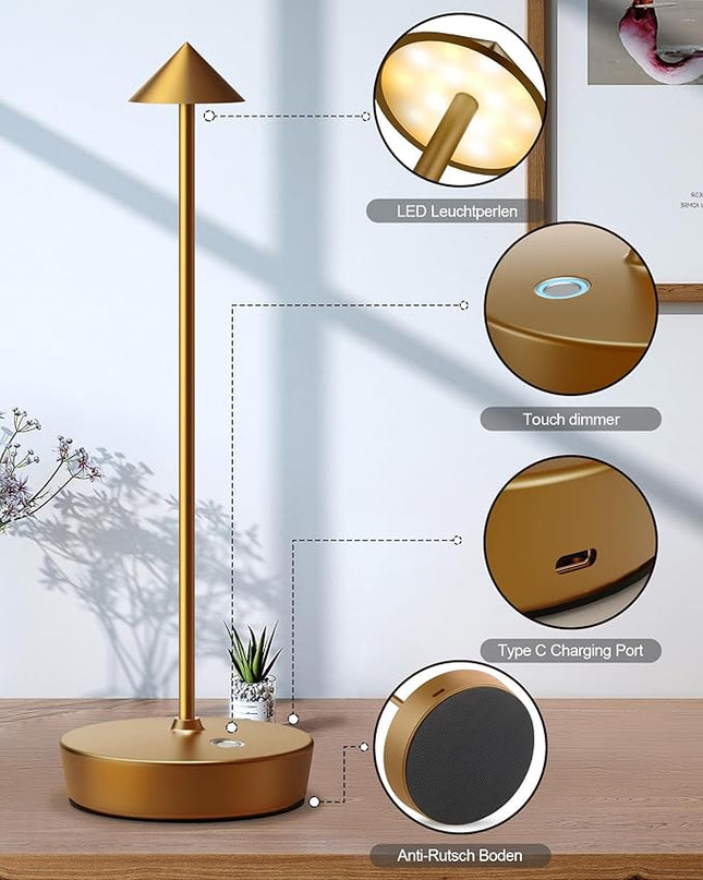 Cordless Table Lamps Rechargeable, 6000mAh Battery Operated LED Desk Lamp Outdoor Waterproof Portable Touch Dimmable Table Night Light for Patio Restaurant Dining Home Bronze - LeafyLoom