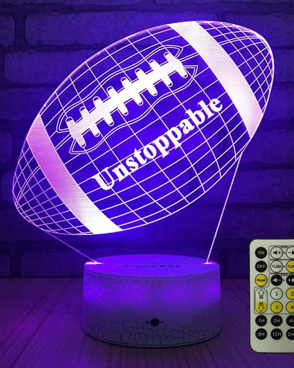 Football lamp, Rugby Ball Bedside Lamp 7 Colors Change + Remote Control with Timer Kids Night Light Optical Illusion Lamps for Kids Lamp As a Gift Ideas for Boys or Kids - LeafyLoom