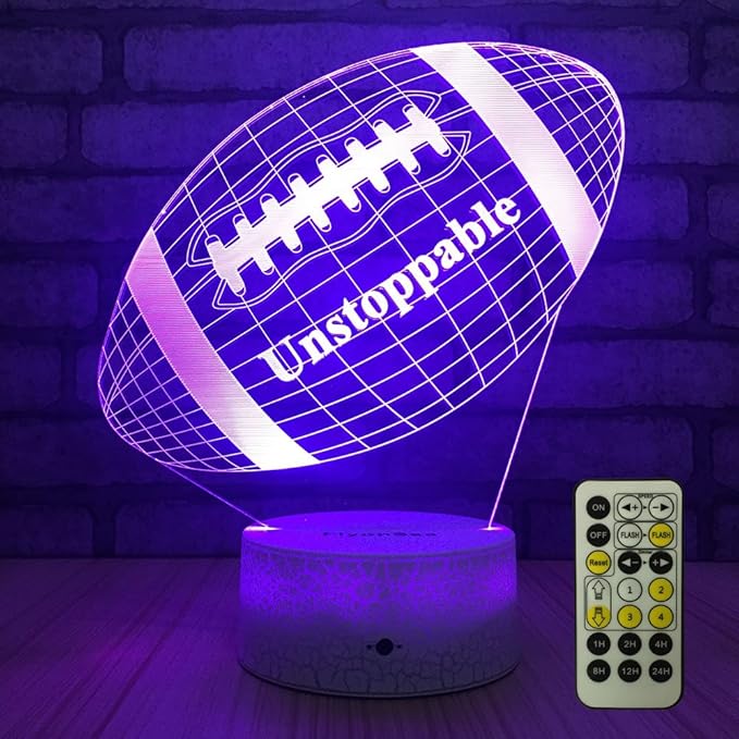 Football lamp, Rugby Ball Bedside Lamp 7 Colors Change + Remote Control with Timer Kids Night Light Optical Illusion Lamps for Kids Lamp As a Gift Ideas for Boys or Kids - LeafyLoom