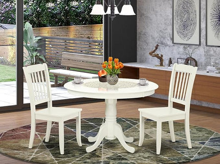 East West Furniture HLDA3-LWH-W 3 Piece Dinette Set for Small Spaces Contains a Round Dining Table with Pedestal and 2 Dining Room Chairs, 42x42 Inch, Linen White - LeafyLoom