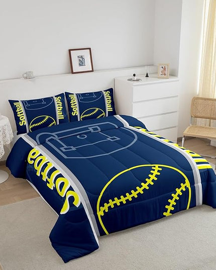 Feelyou Kids Softball Comforter Set King Size Sports Game Bedding Set for Boys Girls Teens Bedroom Decor Baseball Comforter Softball Gaming Theme Duvet Set with 2 Pillow Case - LeafyLoom