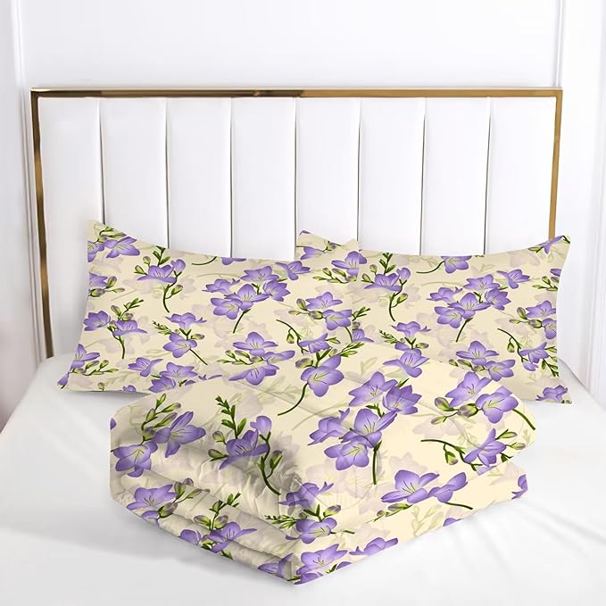 kxry Purple Flower Comforter Sets Bedding Sets Full Size Comforter Set for Girls Women Kids 1 Comforter + 2 Pillow Case - LeafyLoom
