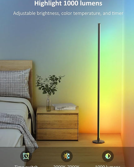 65" LED Corner Floor Lamp：Uocub 16 Million DIY Colors & 68+ Scene RGB Smart Modern Floor Lamp with Timing, Music Sync, App and Remote Control Standing Lamp for Living Room (Dark Grey) - LeafyLoom