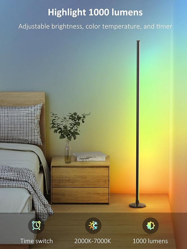 65" LED Corner Floor Lamp：Uocub 16 Million DIY Colors & 68+ Scene RGB Smart Modern Floor Lamp with Timing, Music Sync, App and Remote Control Standing Lamp for Living Room (Dark Grey) - LeafyLoom