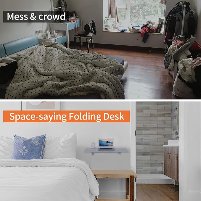 Folding Wall Desk, Wall Desk Fold Down Wall Mounted Desk for Small Space, Floating Desk, White, 35.4 x 15.8 inch - LeafyLoom