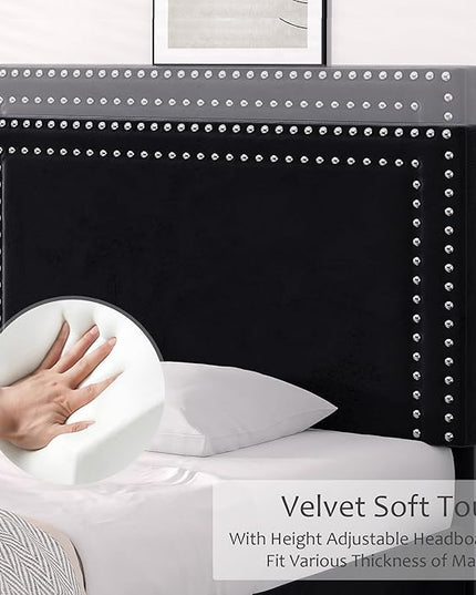 VECELO Twin Size Platform Bed Frame with Adjustable Upholstered Headboard, Modern Mattress Foundation, Strong Wood Slat Support, No Box Spring Needed, Easy Assembly - LeafyLoom