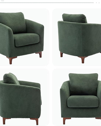 COLAMY Sherpa Accent Chair with Storage Ottoman Set, Upholstered Barrel Arm Chair with Footrest, Modern Living Room Chair with Back Pillow, Green - LeafyLoom