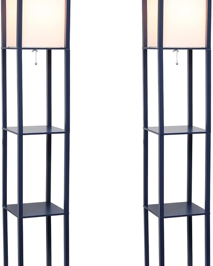 Simple Designs LF1014-NAV Etagere Organizer Storage Shelf Linen Shade Floor Lamp, Navy - LeafyLoom