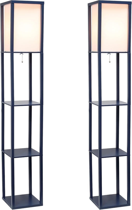 Simple Designs LF1014-NAV Etagere Organizer Storage Shelf Linen Shade Floor Lamp, Navy - LeafyLoom