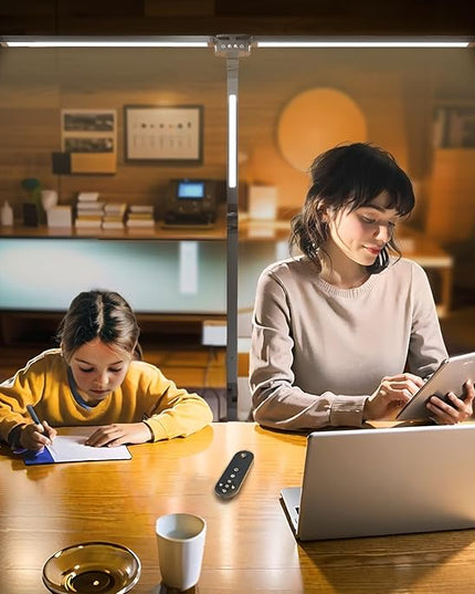 Desk Lamps for Home Office,3 Light Bars LED 4 Color Modes & 5 Brightness Table Lamp,24W Auto Off Timer Memory Function Drafting Desk Light with Clamp,Eye-Friendly Workbench Architect - LeafyLoom
