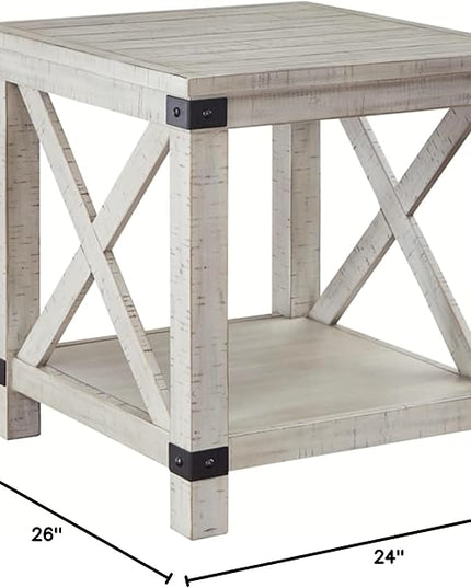 Signature Design by Ashley Carynhurst Rustic Farmhouse End Table, Whitewash - LeafyLoom
