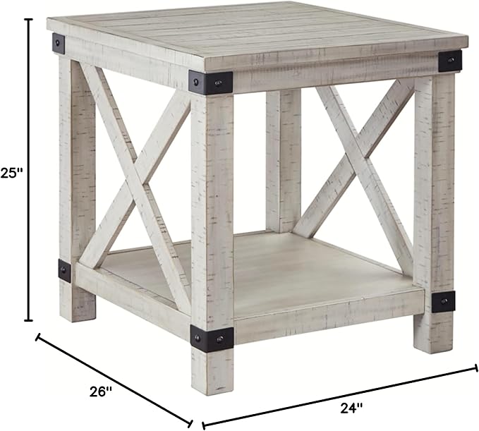 Signature Design by Ashley Carynhurst Rustic Farmhouse End Table, Whitewash - LeafyLoom