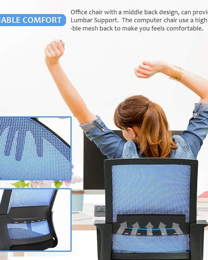 BestOffice Office Chair Desk Chair Computer Chair Swivel Rolling Executive Lumbar Support Task Mesh Chair Adjustable Stool for Women Men, Blue - LeafyLoom