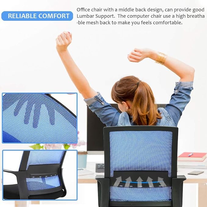BestOffice Office Chair Desk Chair Computer Chair Swivel Rolling Executive Lumbar Support Task Mesh Chair Adjustable Stool for Women Men, Blue - LeafyLoom