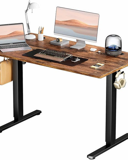 SMUG Standing Desk, Adjustable Height Electric Sit Stand Up Down Computer Table, 48x24 Inch Ergonomic Rising Desks for Work Office Home, Modern Gaming Desktop Workstation, Rust Brown - LeafyLoom