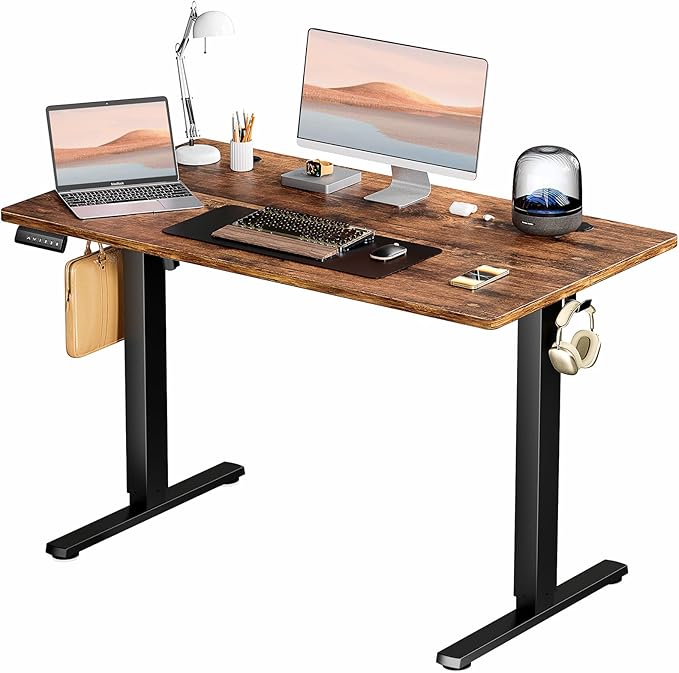SMUG Standing Desk, Adjustable Height Electric Sit Stand Up Down Computer Table, 48x24 Inch Ergonomic Rising Desks for Work Office Home, Modern Gaming Desktop Workstation, Rust Brown - LeafyLoom