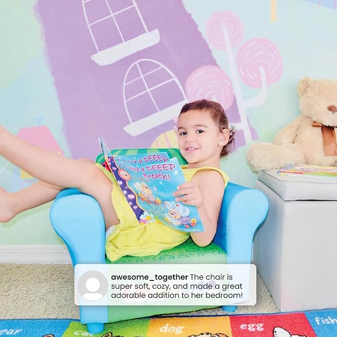 Delta Children Colorful Kids Upholstered Chair, One Size, Cocomelon - LeafyLoom