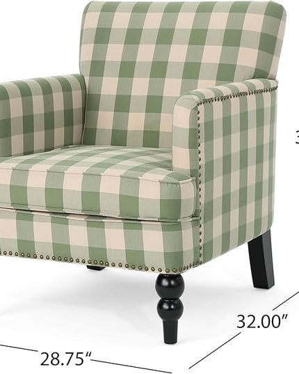 GDFStudio Tufted Fabric Club Chair, Green Checkerboard - LeafyLoom