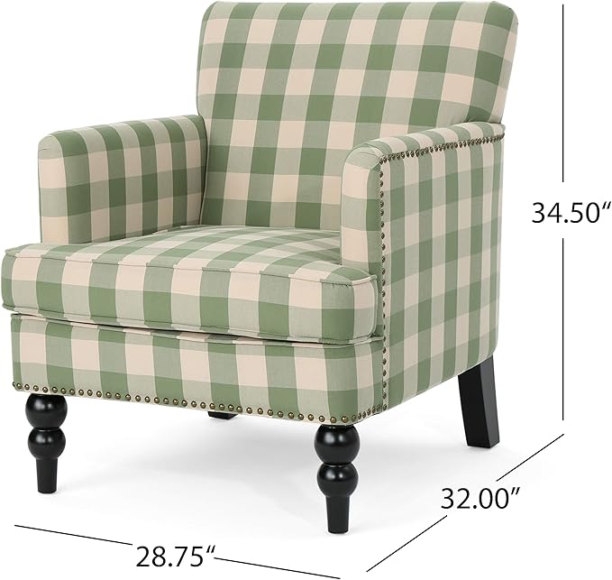 GDFStudio Tufted Fabric Club Chair, Green Checkerboard - LeafyLoom