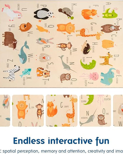 Booooom Jackson ABC Kids Classroom Rugs - 5'x6'6" Educational Numbers and Animal Carpet for Preschool, Classroom, and Kid's Room Safety and Learning - Alphabet Rug for Boys and Girls - LeafyLoom