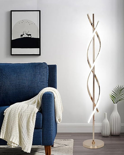 LED Modern Floor Lamp for Living Room, 40W 3 Colors Stepless Dimmable and Color-Changing Bright Floor Standing Lamp,60" Unique Spiral Floor Tall Lamp for Bedroom Office with Remote,Gold - LeafyLoom