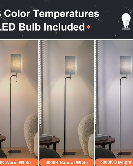 Floor Lamp for Living Room, 3 Color Temperatures Modern Standing Lamp for Living Room, Simple Design Tall Lamp with Linen Shade, Minimalist Stand Up Lamp Pole Lamp for Office Kids Room Reading, Blue - LeafyLoom