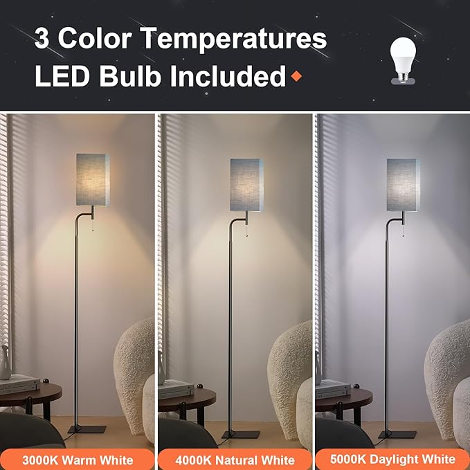 Floor Lamp for Living Room, 3 Color Temperatures Modern Standing Lamp for Living Room, Simple Design Tall Lamp with Linen Shade, Minimalist Stand Up Lamp Pole Lamp for Office Kids Room Reading, Blue - LeafyLoom